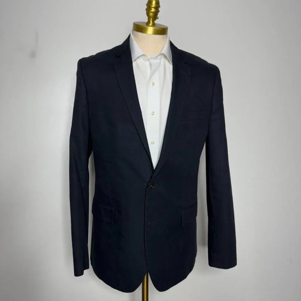 J Crew‎ Thompson 42L Blazer Sport Coat Mens Solid Black Cotton